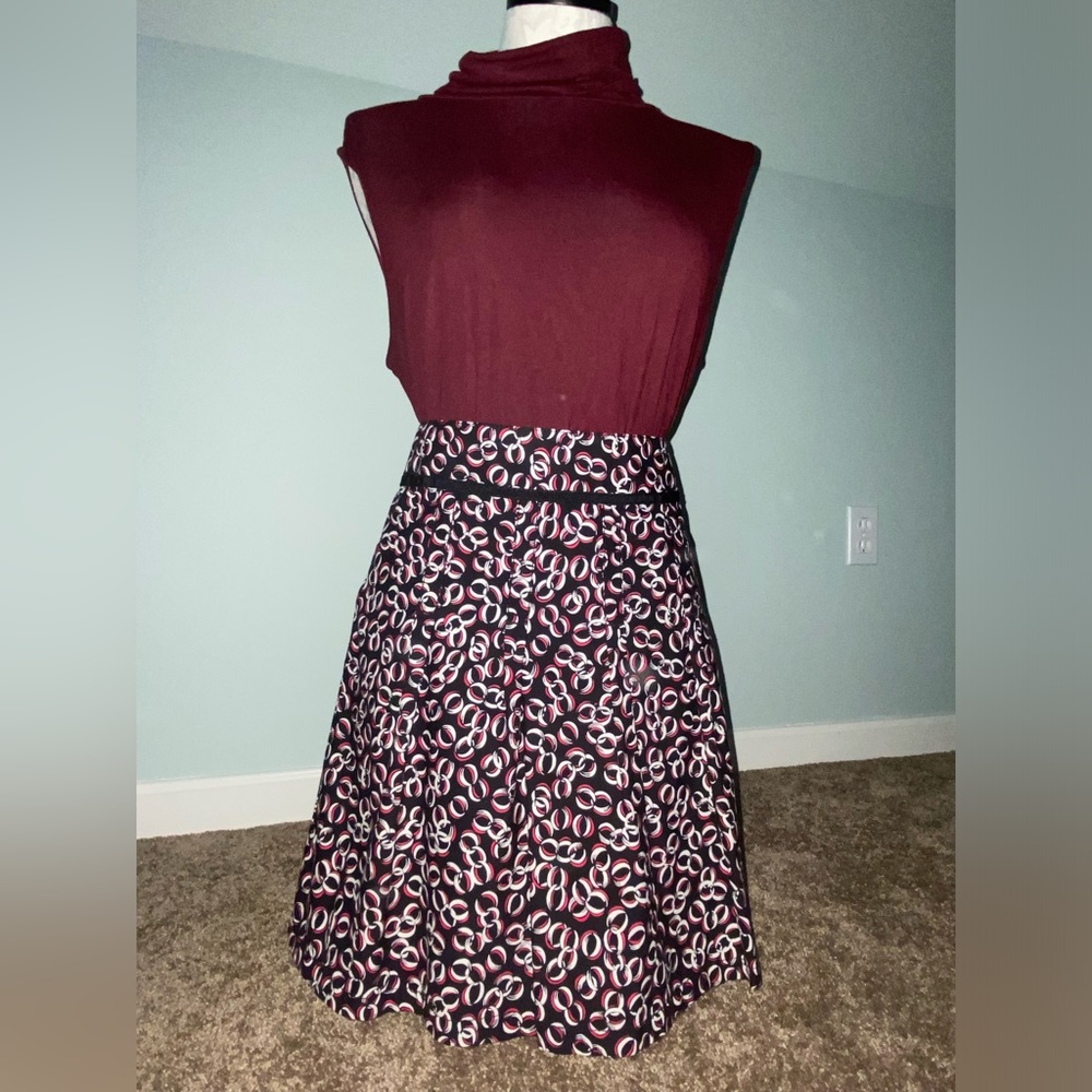 NWT Ann Taylor Loft Chain Link Red and Black A-line Skirt Size 8P